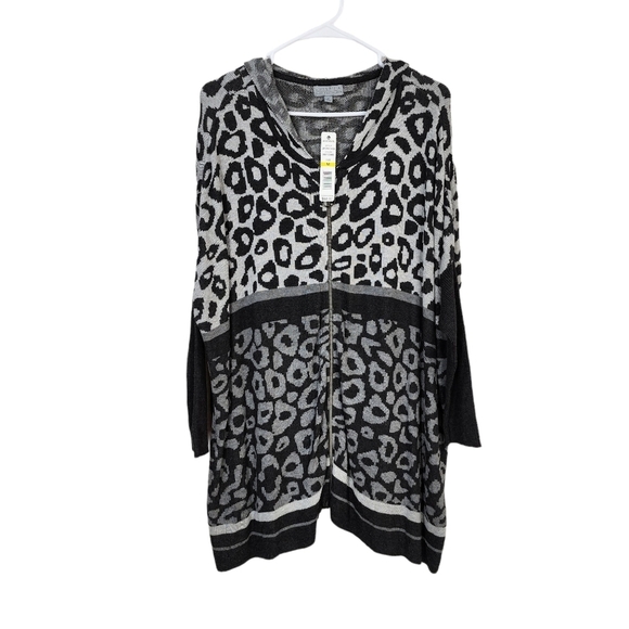 Joseph A Women's Leopard-Knit Hooded Zip-Front Poncho - M - Picture 1 of 7